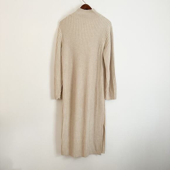 & OTHER STORIES Mock Neck Wool Blend Midi Dress Beige Cream Small S - Picture 8 of 11